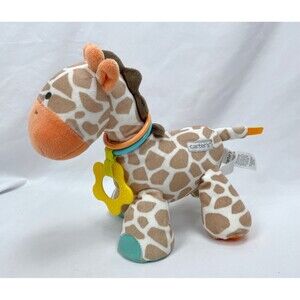 Carter’s Brown Spotted Giraffe Plush Crinkle Rattle Mirror Teething Ring Baby